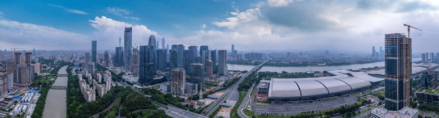 Aerial photography of modern architectural landscapes at night in Guangzhou, China