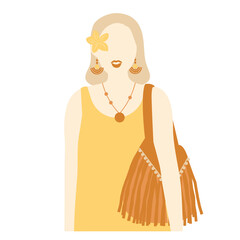 Short Hair Girl With Brown Fringe Handbag | Fashion Silhouette