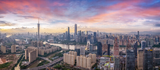 Aerial photography of the skyline of modern architectural landscapes in Guangzhou, China