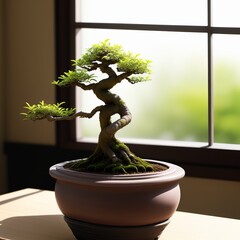 Beautiful Bonsai plant on window top