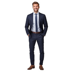 Full body handsome business man happy face smiling, isolated on white transparent background, ai generate		
 - obrazy, fototapety, plakaty