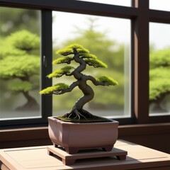 Beautiful Bonsai plant on window top
