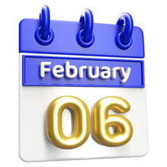 February 6th Calendar 3D Render Blue