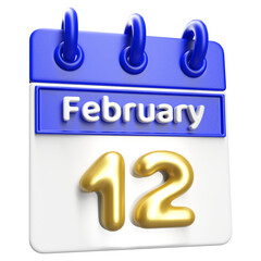 February 12th Calendar 3D Render Blue