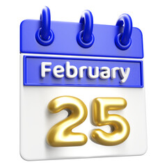 February 25th Calendar 3D Render Blue