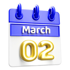 March 2nd Calendar 3D Render Blue