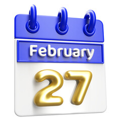 February 27th Calendar 3D Render Blue