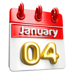 January 4th Calendar 3D Render Red