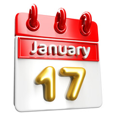 January 17th Calendar 3D Render Red