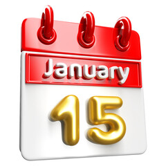 January 15th Calendar 3D Render Red