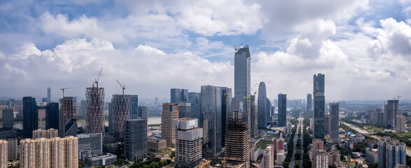 Aerial photography of the skyline of modern architectural landscapes in Guangzhou, China