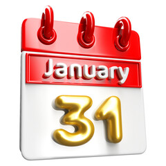 January 31st Calendar 3D Render Red