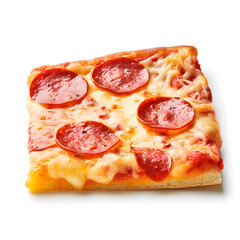 a square pizza slice with pepperoni toppings - obrazy, fototapety, plakaty