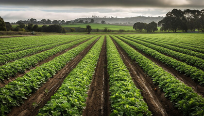 Fototapeta na wymiar Green landscape, cultivated land, organic farming, fresh vegetable harvest generated by AI
