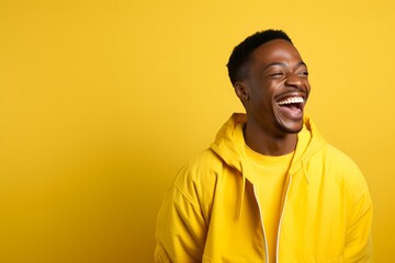 Fototapeta premium portrait of a happy man on a yellow background