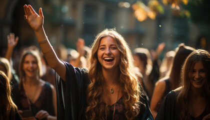 Young women enjoying a carefree night at a music festival generated by AI