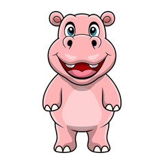 Cute hippo cartoon on white background
