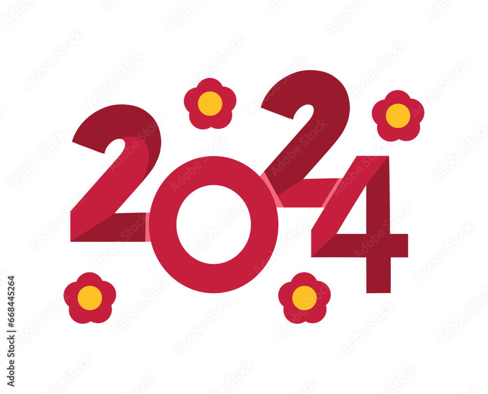 Sticker 2024 number with flowers