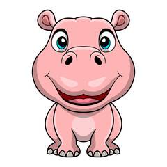 Cute hippo cartoon on white background