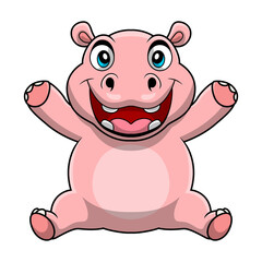 Cute hippo cartoon on white background
