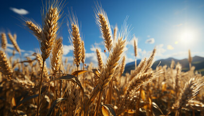 Fototapeta premium Golden wheat fields in the summer, nature bountiful harvest generated by AI