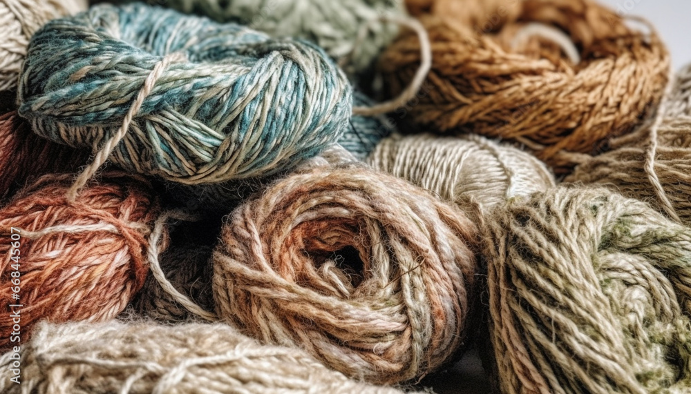 Poster multi colored ball of wool twisted into abstract spiral design generated by ai