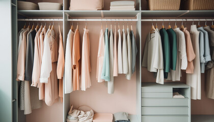 Modern fashion boutique showcases elegant clothing collection on wooden shelves generated by AI