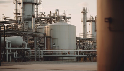 Fototapeta premium Industrial plant built for fuel and power generation, steel equipment, pollution generated by AI