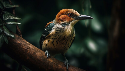 Fototapeta premium Colorful male bee eater perching on branch in tranquil forest generated by AI