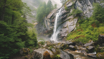 Tranquil scene of majestic mountain peak in Alberta wilderness area generated by AI