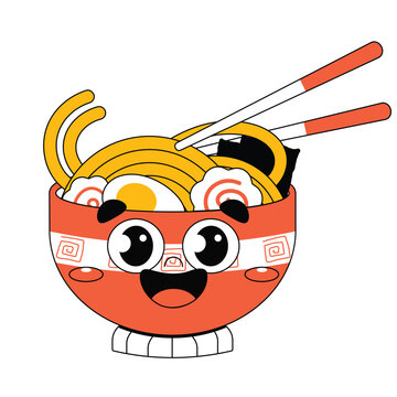 recommend clip art: Red Bowl of Ramen Playful | Food Retro Style