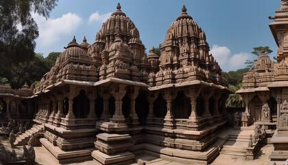 Ancient sandstone monument, ornate decoration, Hinduism spirituality, famous travel destination generated by AI