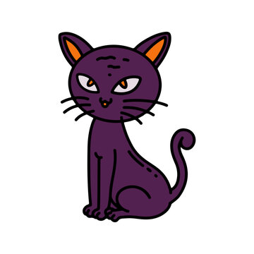 Black Cat Colored Outline Style in Design Icon