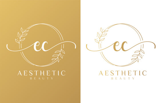 Letter EC Beauty Logo with Flourish Ornament
