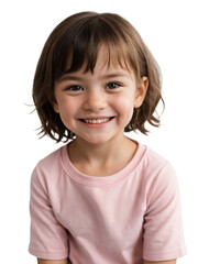 Kid wearing pink clothes smiling and looking at the camera, Happiness concept, isolated, transparent background, no background. PNG.	
