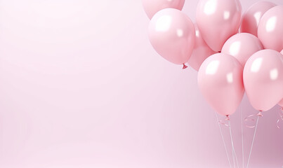 Vibrant balloons hover against a lively pink backdrop.