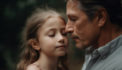 Fototapeta premium Family bonding outdoors, embracing love and happiness with affectionate care generated by AI
