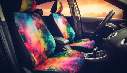 Deurstickers Luxury car interior with modern technology, elegant design, and comfortable seats generated by AI © Stockgiu