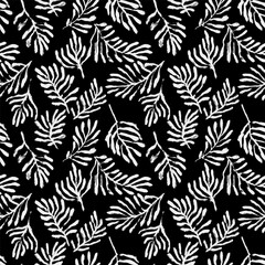 Dry Brush Tropic Leaves and Branches Seamless Pattern