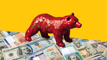 red bear with money
