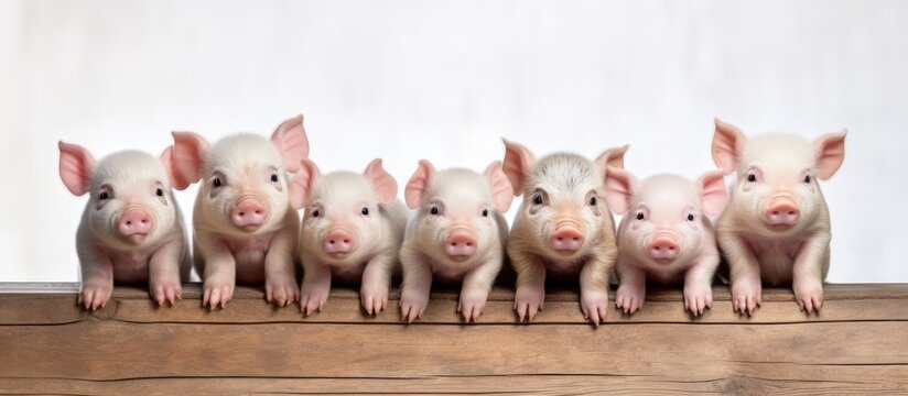 Seven piglets photographed on the farm