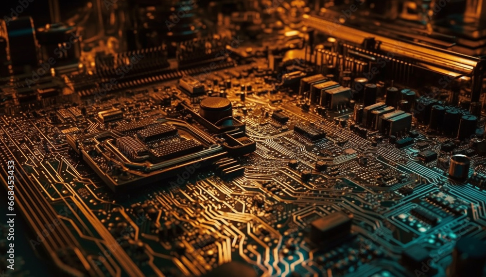 Poster complexity of semiconductor circuit board reflects futuristic electronics industry progress generate