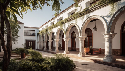 Obraz premium The ancient courtyard exudes spirituality, elegance, and architectural grandeur generated by AI