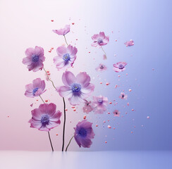 Fototapeta na wymiar abstract background with a bunch of flowers and floating petals 