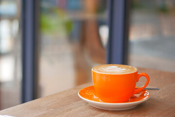 late coffee on cafe table at cafe background 