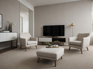 Fototapeta premium Minimal living room interior design with white sofa and carpet, Mockup interior design concept