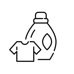 Clean white t shirt and liquid laundry detergent. Pixel perfect, editable stroke icon