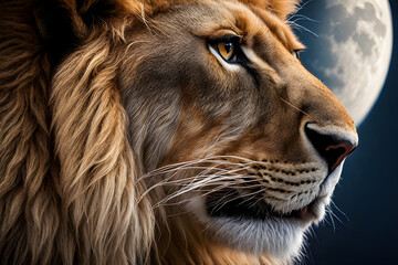 Close up of Lion Portrait. Isolate on black background.