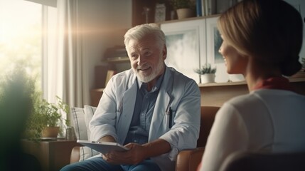Fototapeta premium Doctor visiting to old senior woman to consult at home, Health care in the elderly.