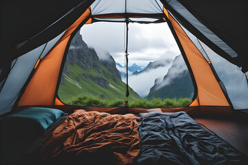 Good morning. Travel and camping at natural park. Fresh start of the day. Holiday outdoor activity.